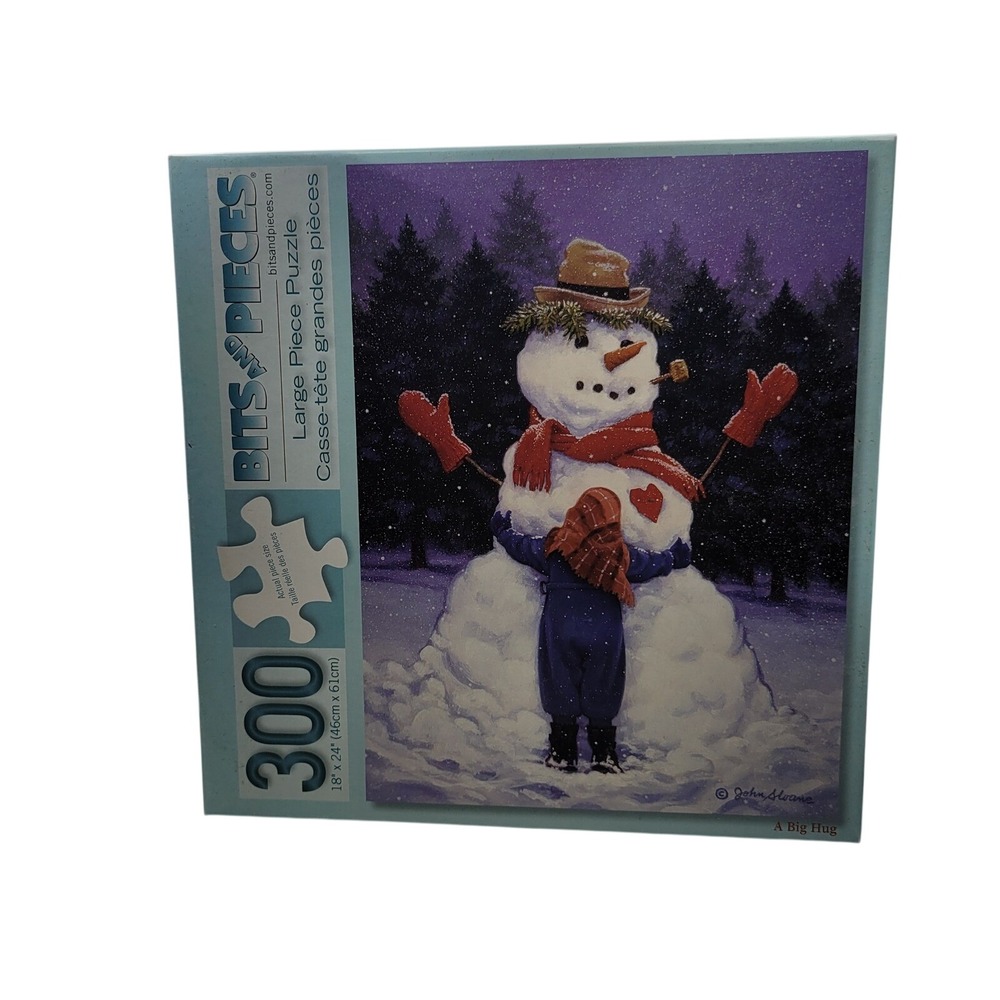 Bits and Pieces A Big Hug Snowman 300 Large Piece Jigsaw Puzzle John Sloane